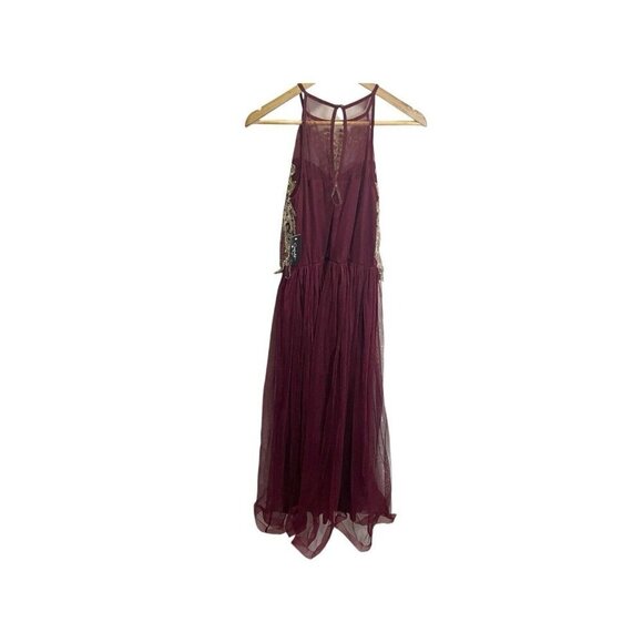Candalite Burgundy Gold Maxi Dress Women’s S Mock Neck Floral Special Occasion - Picture 2 of 6